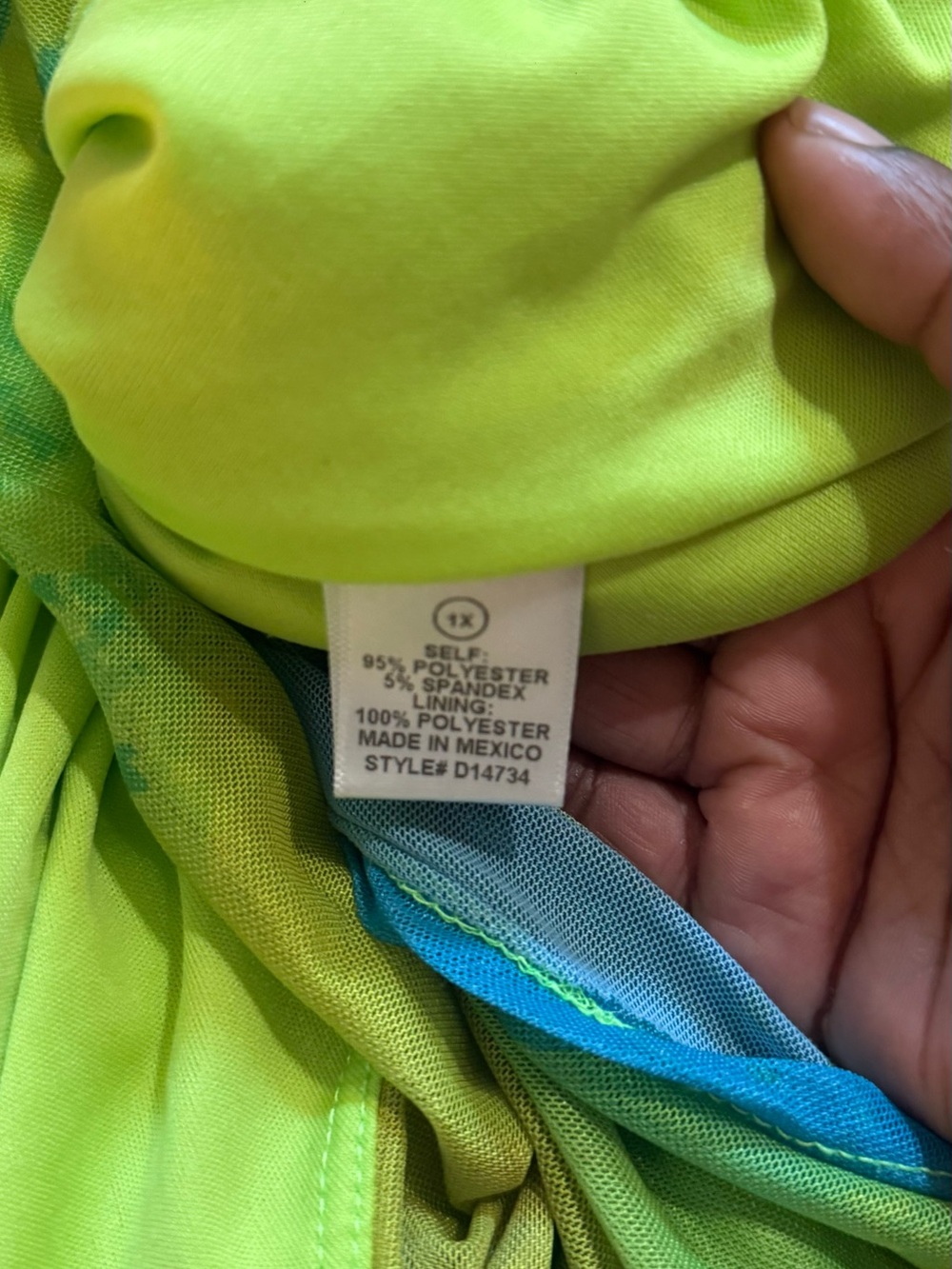 Fashion Nova One-Shoulder Colorblock Blue & Lime Green Bodycon Dress - Picture 7 of 7